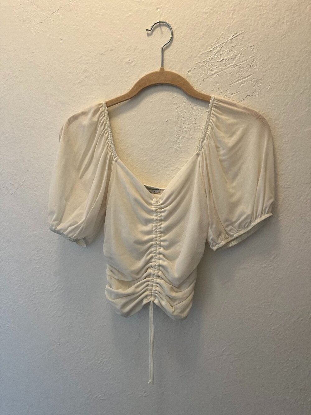 A Love Like You branded Gauzy Puff Sleeve Tie Crop Top